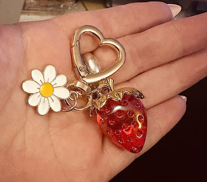 Heart Pink Red Strawberry Daisy Keyring Keychain Christmas Gift Inc Gift Bag