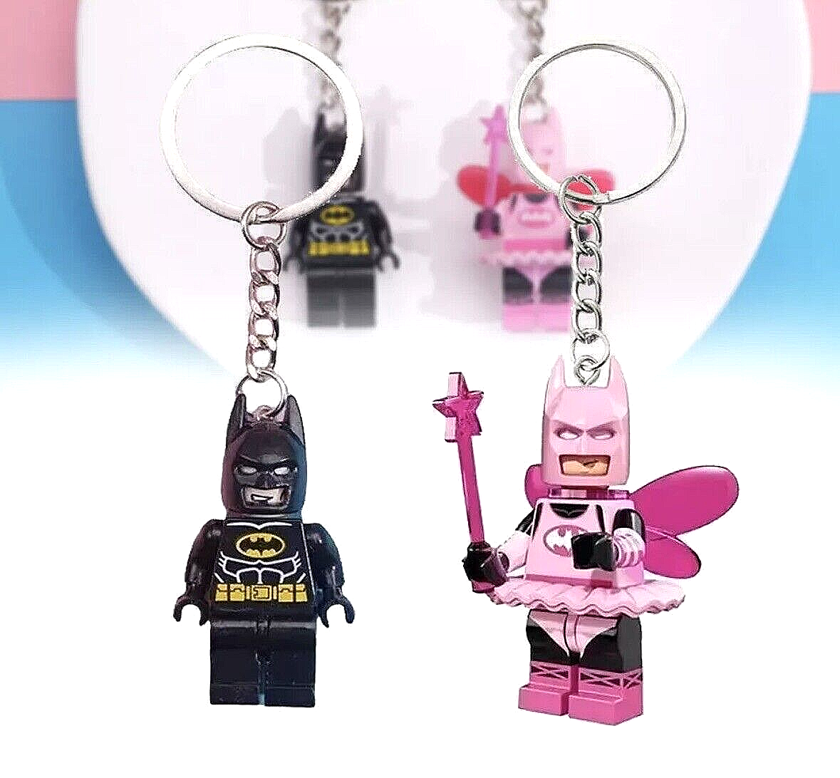 3D Fairy Batman 2 Couples Keyring Pink Batgirl DC Bag Charm Car Chain Key Gift