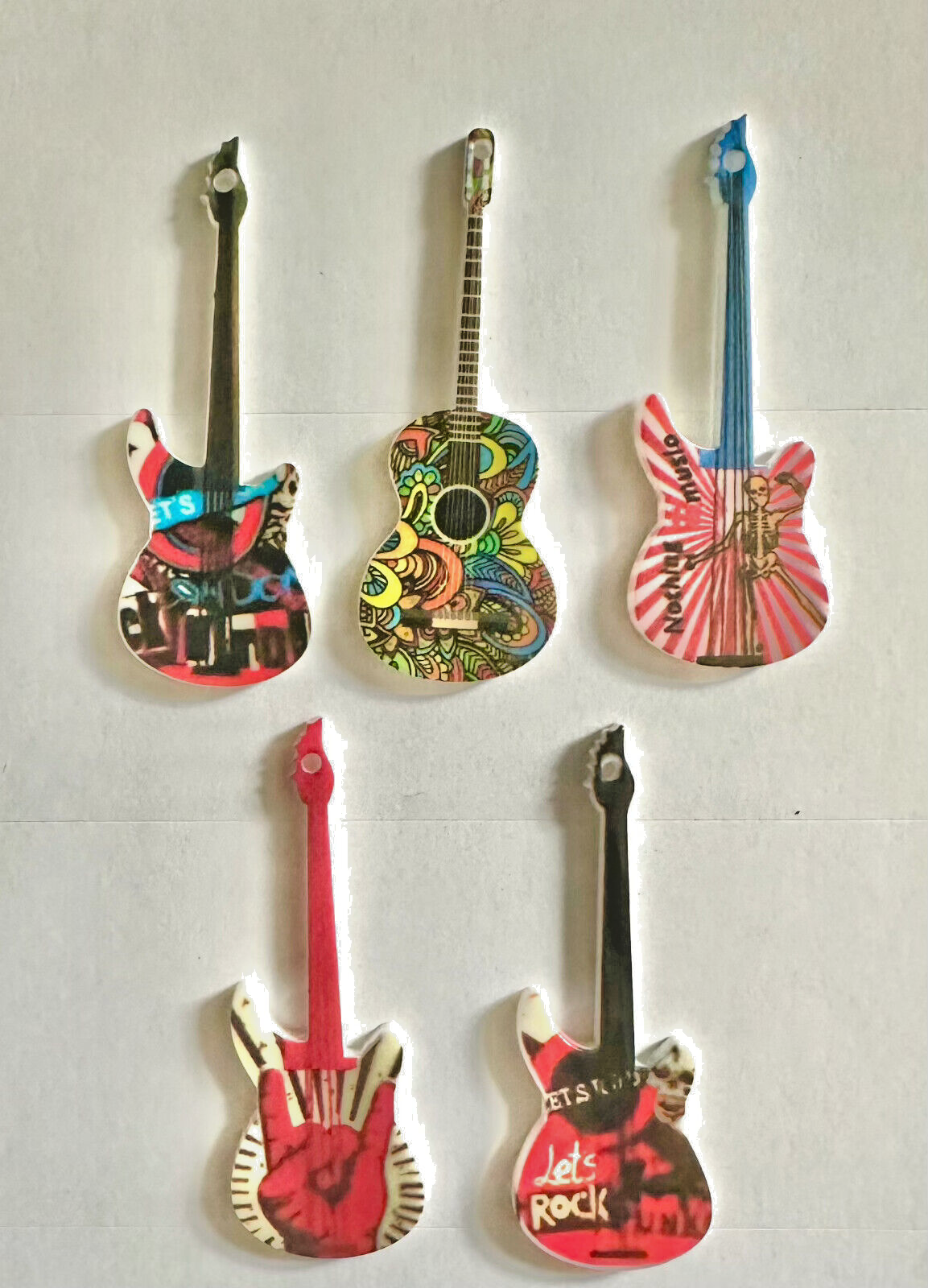 5 x Resin Guitar Rock Music Cabochons embellishments pendants