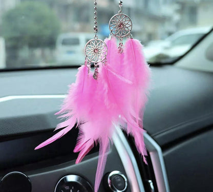 Hanging Car Dream Catcher Spiritual Grey Black White Mirror Interior Feather