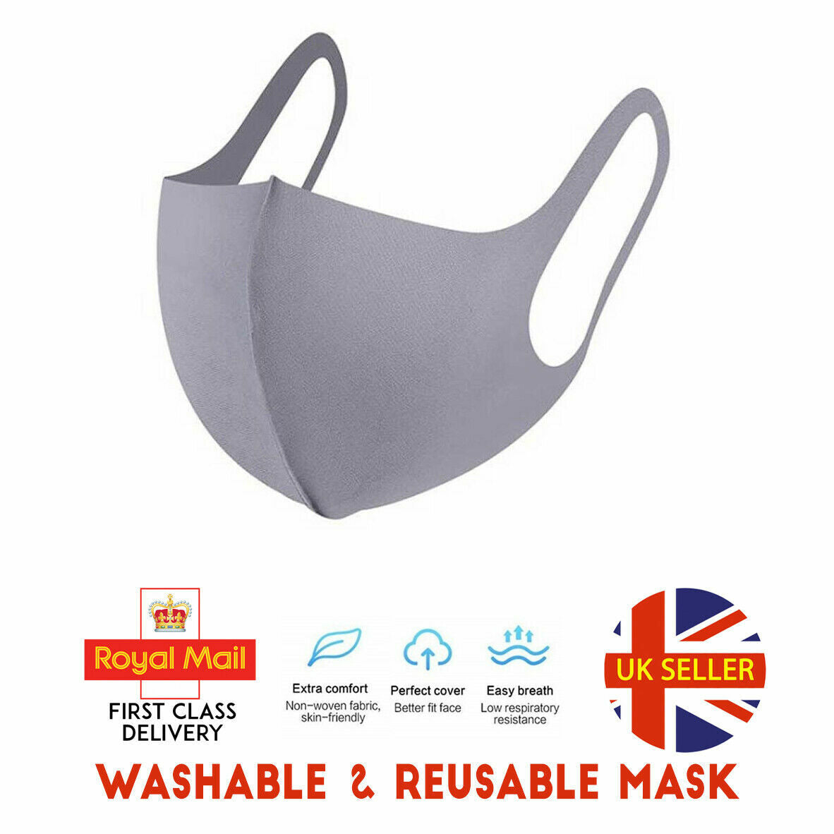 Pink blue grey 2 x pack Reusable girl boy Unisex Face Masks covering Washable 