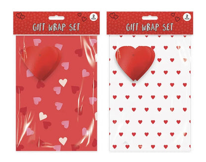 Valentines Love Gift Wrap 2 sheets Paper 2 x Tags Wrapping White Red Hearts Love