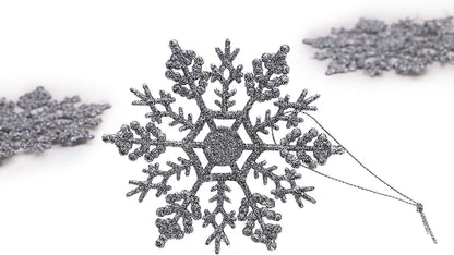 Silver Christmas 6 Pack Glitter Snowflakes Hanging Tree Decorations Frozen Pack