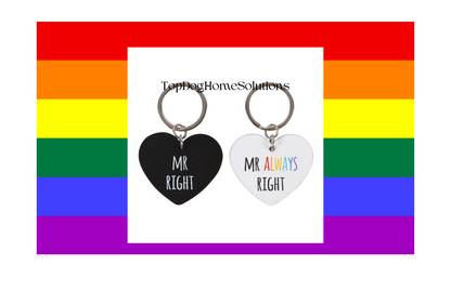 LGBT Mr & Mr Right Couples Keyring Set Mrs & Mrs Right Gift Valentines Wedding
