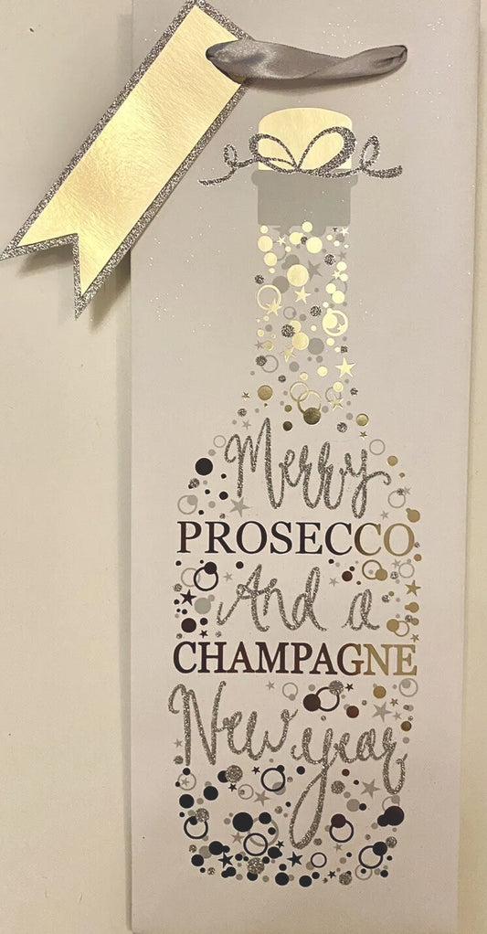 Champagne Christmas bottle bags Prosecco Silver Glittery Sparkle Gift xmas x 2