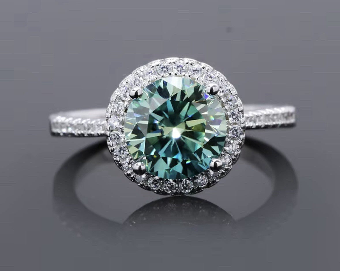 925 STERLING SILVER RING N BLUE GREEN 18K WHITE GOLD PLATED 2CT GREEN MOISSANITE