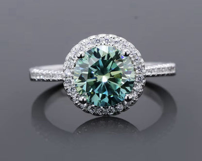 925 STERLING SILVER RING N BLUE GREEN 18K WHITE GOLD PLATED 2CT GREEN MOISSANITE