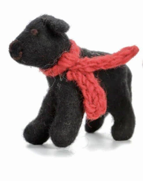 Xmas Medium Felt Puppy Red Wool Scarf Black Labrador Hanging Ornament Gift 10cm