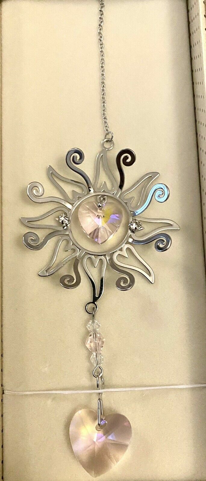 3D Garden Sun burst Sun catcher window hanging Silver crystal glass Gift box