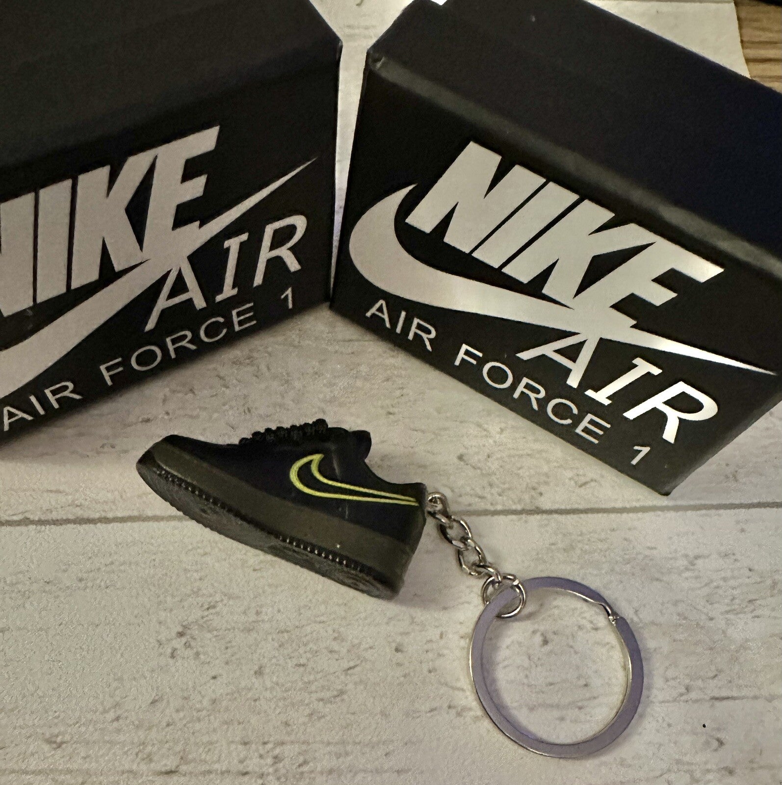 Nike Air Force 1 3D Trainer sneaker Keyring Black shoe Mini Low Gift Box Car key