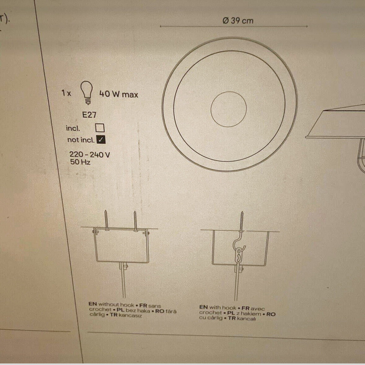 B & Q Silver Pendant Light Ceiling  Lamp Fitting (Dia)390mm 6816 E27 Genly
