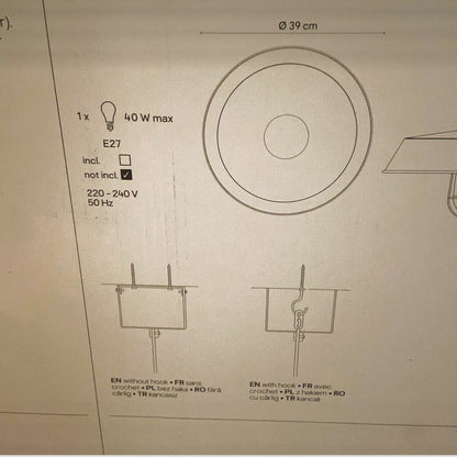 B & Q Silver Pendant Light Ceiling  Lamp Fitting (Dia)390mm 6816 E27 Genly