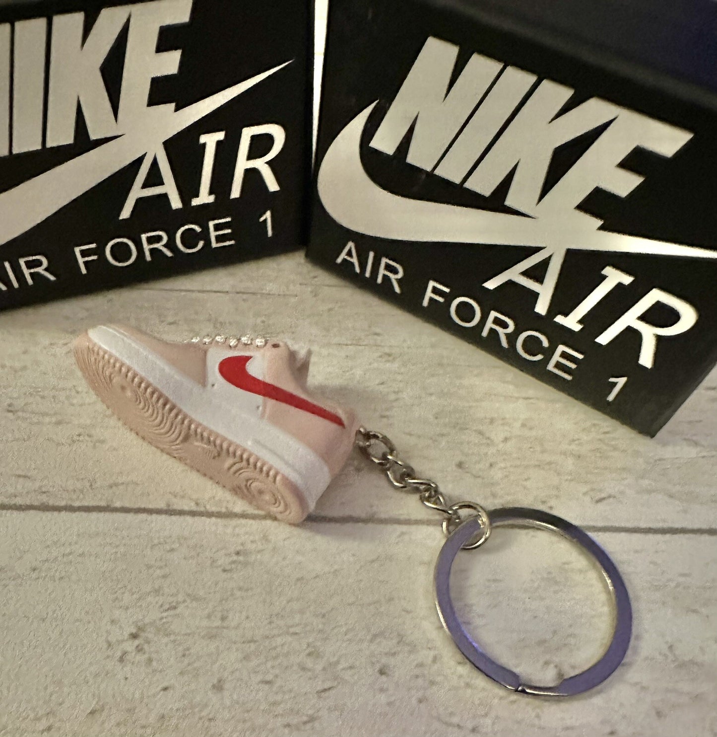 Nike Air Force 1 3D Trainer sneaker Keyring Pink shoe Mini Low Gift Box Car key