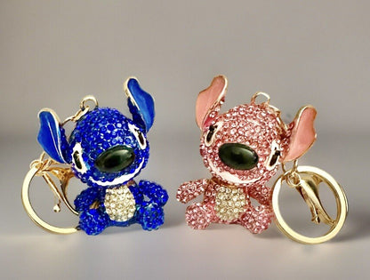 Disney Stitch Crystal Keyring Angel Cute Toy Pendant Kawaii Bling Charm Bag Gift
