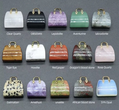 Handbag Crystal Stone Quartz Natural Healing Pendant Carved Display Ornament