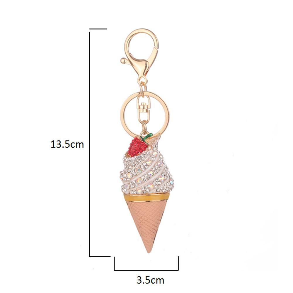 Ice-cream crystal keyring blue pink diamond diamanté Gift charm bag bling