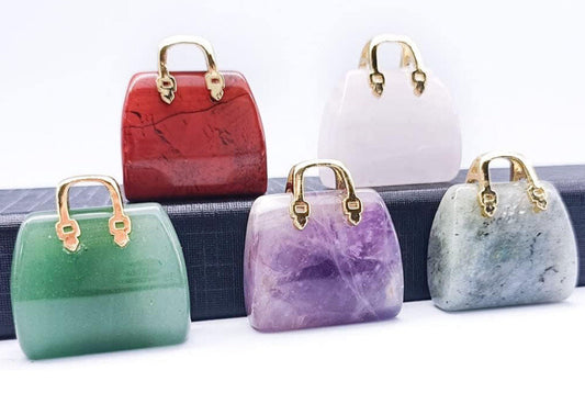 Handbag Crystal Stone Quartz Natural Healing Pendant Carved Display Ornament