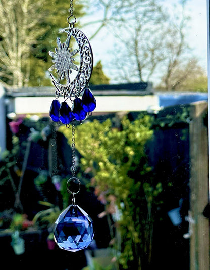 Hanging Evil Eye Suncatcher Sapphire Blue Crystal Protection