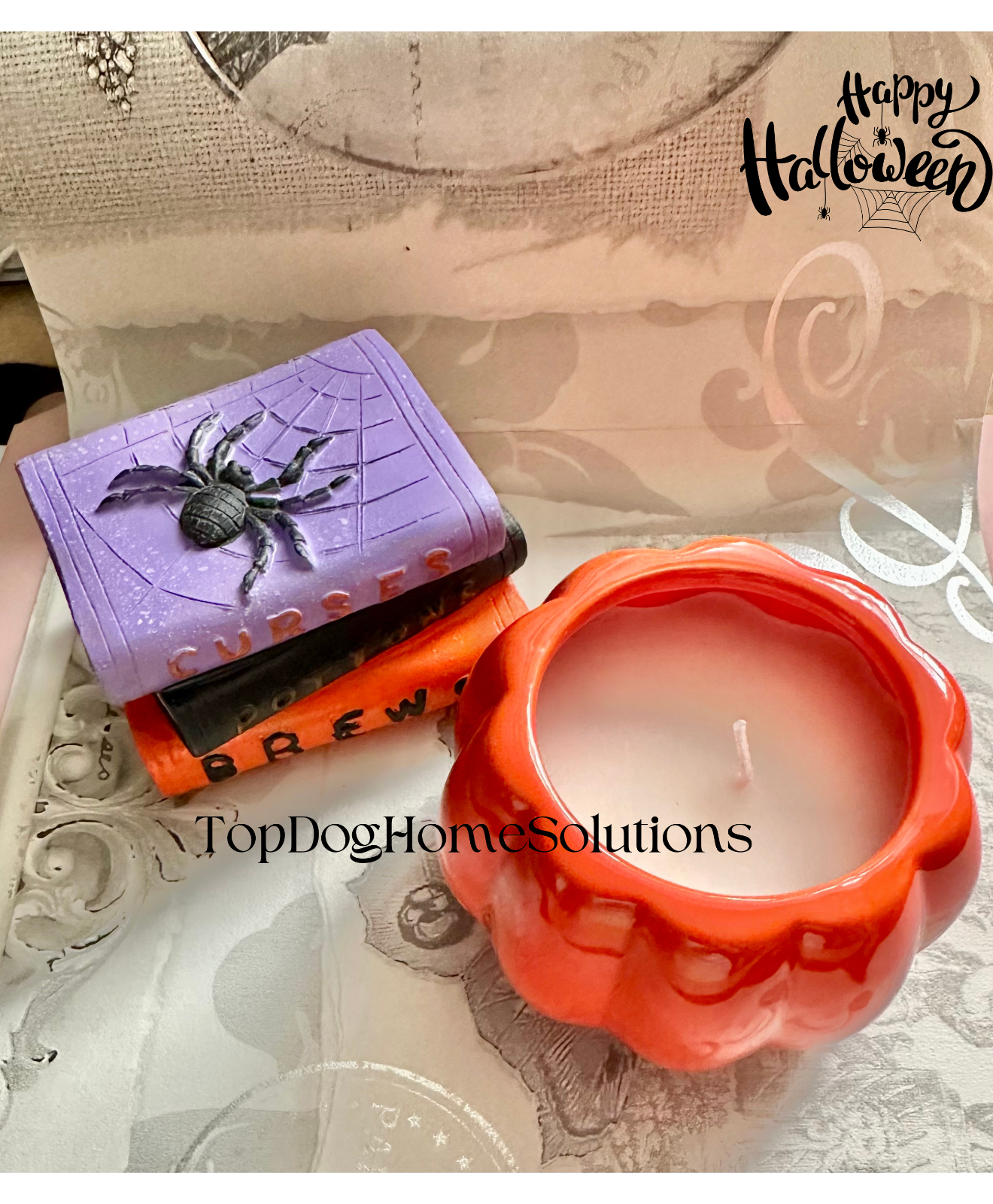 Witch Candle Halloween Pumpkin & Book of spells Scented Gift Ornament Vanilla