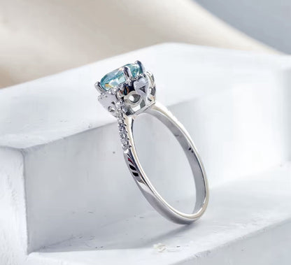 925 STERLING SILVER RING N BLUE GREEN 18K WHITE GOLD PLATED 2CT GREEN MOISSANITE