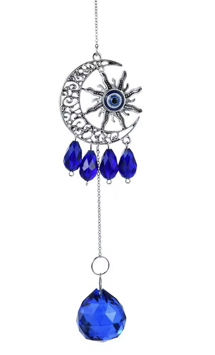 Hanging Evil Eye Suncatcher Sapphire Blue Crystal Protection