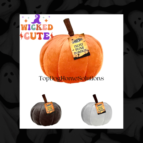 Halloween Pumpkin Cushion 3D x 3 Plush Velvet White Orange Black Decoration 16cm