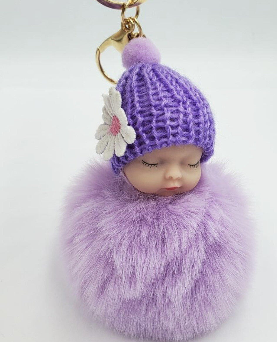 Baby Mama Keyring Pom Pom Car Key chain Bag Charm Doll Blue Pink Red Xmas Gift