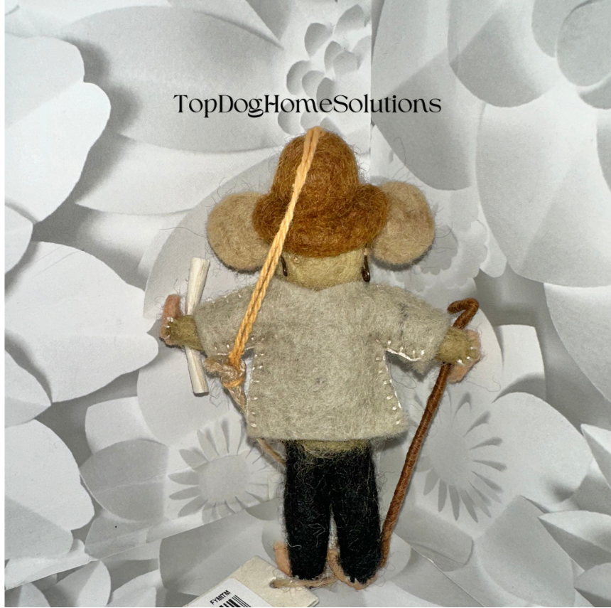 Grandpa Mouse Hanging Felt Coat Glasses Walking stick Decoration Standing Gift