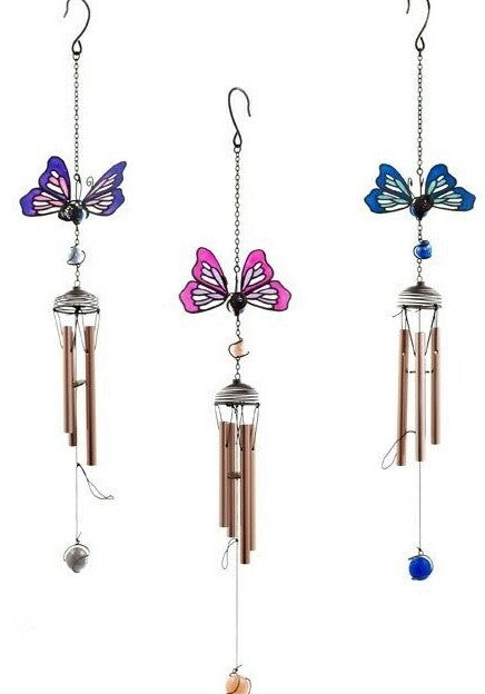 Butterfly Sun Catcher glass Wind Chime Hanging Home Garden zen Purple Pink Blue 