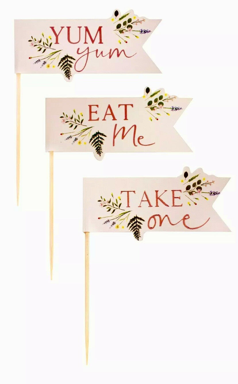 Flower Cupcake Toppers Picks Tea Party Rose Gold Birthday Cake Sandwich Flags