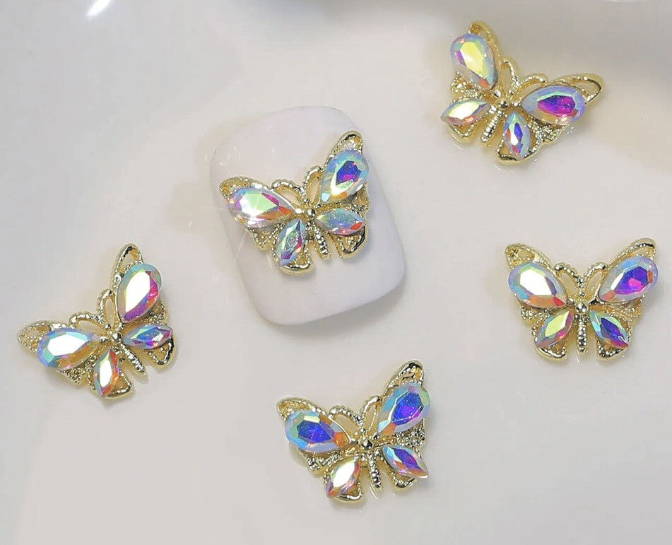 Butterfly Nail Art Gem 3D Flat Back Rhinestone Charm Crystal Acrylic Gel X 10