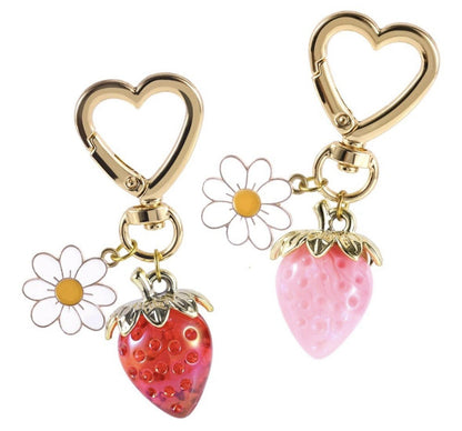 Heart Pink Red Strawberry Daisy Keyring Keychain Christmas Gift Inc Gift Bag