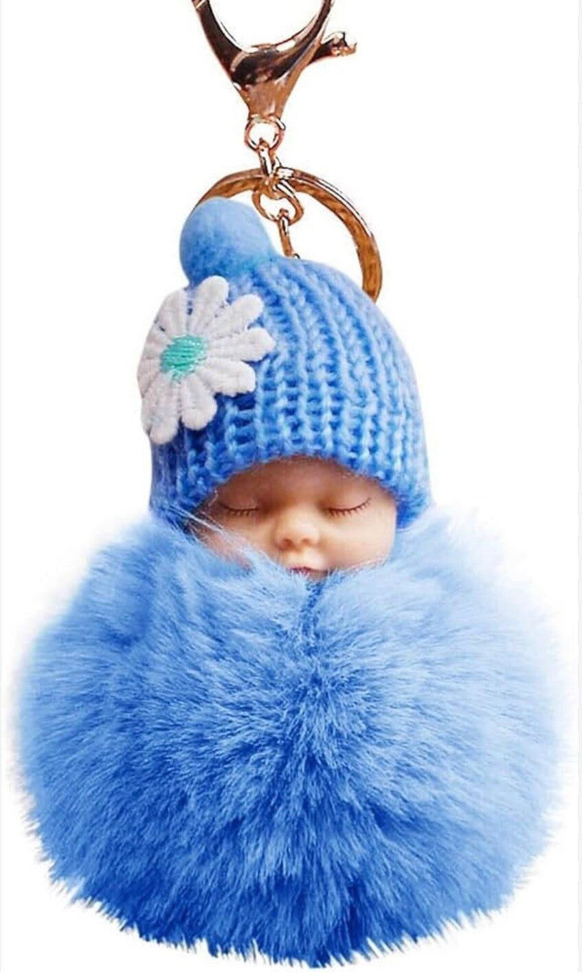 Baby Mama Keyring Pom Pom Car Key chain Bag Charm Doll Blue Pink Red Xmas Gift