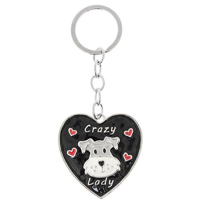 Christmas Dog Crazy Lady Keyring Love Metal Black Funny metal heart Gift Bag