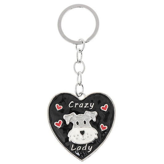 Christmas Dog Crazy Lady Keyring Love Metal Black Funny metal heart Gift Bag