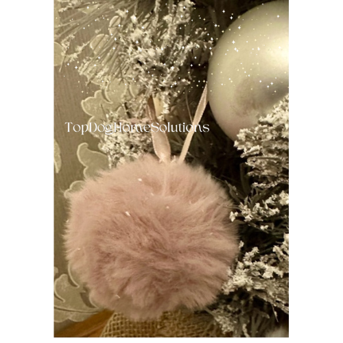 Pink Christmas Tree Baubles Fluffy  Pom Pom Hanging Decorations Snowball 8cm
