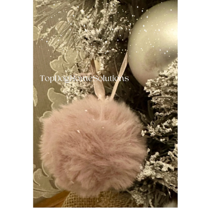 Pink Christmas Tree Baubles Fluffy  Pom Pom Hanging Decorations Snowball 8cm