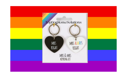 LGBT Mr & Mr Right Couples Keyring Set Mrs & Mrs Right Gift Valentines Wedding