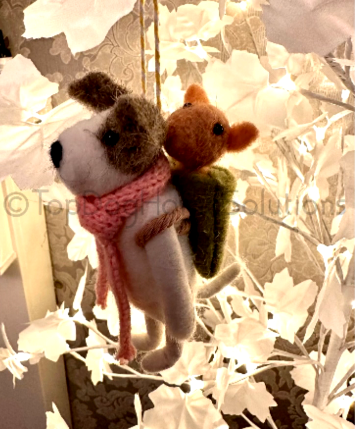 Christmas mum & baby Dog Puppy felt backpack mother hanging tree decoration Xmas