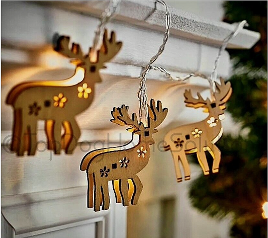 Hanging Christmas Reindeer lights Warm White Battery 10 string Decoration Xmas