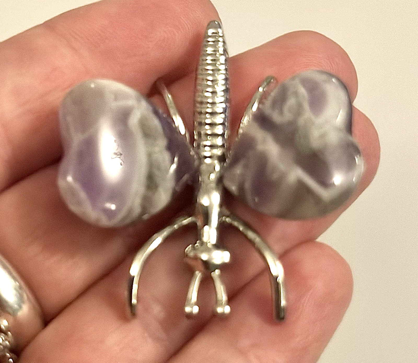 Natural Crystal Heart Stone Wings Silver Butterfly Energy Animal Ornament  Gift