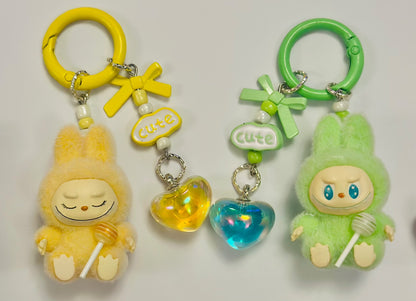 Monster lolipop La # Bu Keyring 3D Heart Charms Kawaii Doll Teddy Keychain Bag