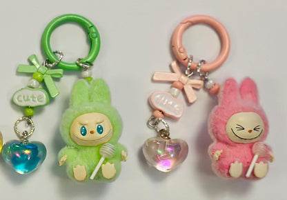 Monster lolipop La # Bu Keyring 3D Heart Charms Kawaii Doll Teddy Keychain Bag