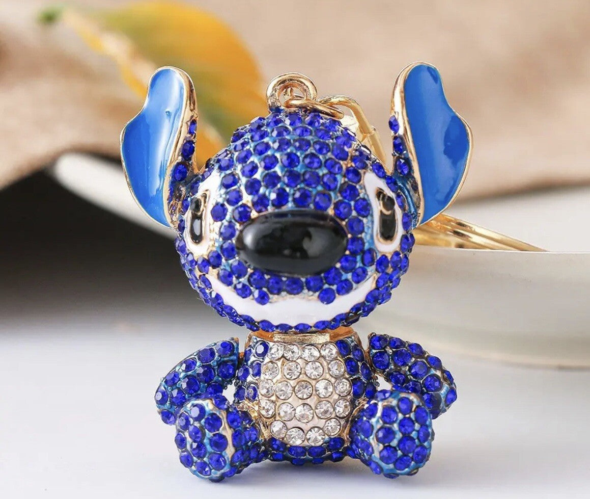 Disney Stitch Crystal Keyring Angel Cute Toy Pendant Kawaii Bling Charm Bag Gift