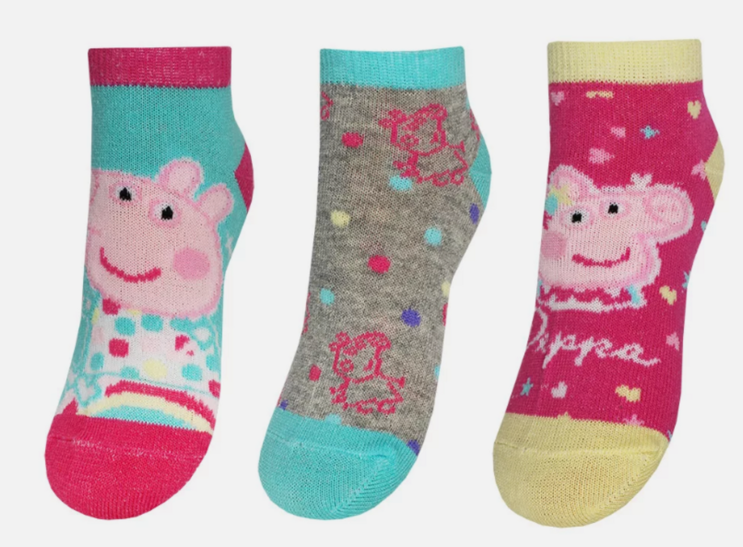 3 Kids Peppa Pig Socks 6 8 9 11 12 trainer invisible secret socks Pk 3 Girl Boy
