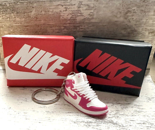 Mini Nike Jordan Air Trainer sneaker White Keyring Hot Pink Prime shoebox