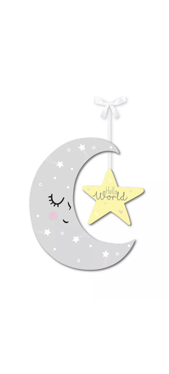 Baby Bedroom Hanging Nursery Girl Boy Moon & Star Rainbow Wooden Plaque Sign