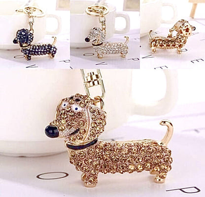 Silver black gold Dachshund Sausage Dog Keyring Keychain bag charm bling crystal