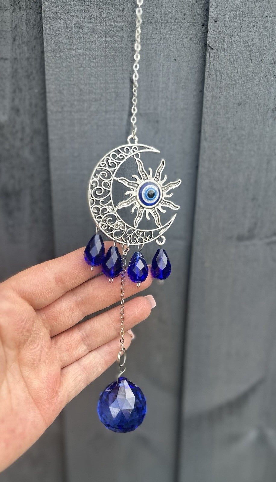 Hanging Evil Eye Suncatcher Sapphire Blue Crystal Protection