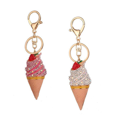 Ice-cream crystal keyring blue pink diamond diamanté Gift charm bag bling